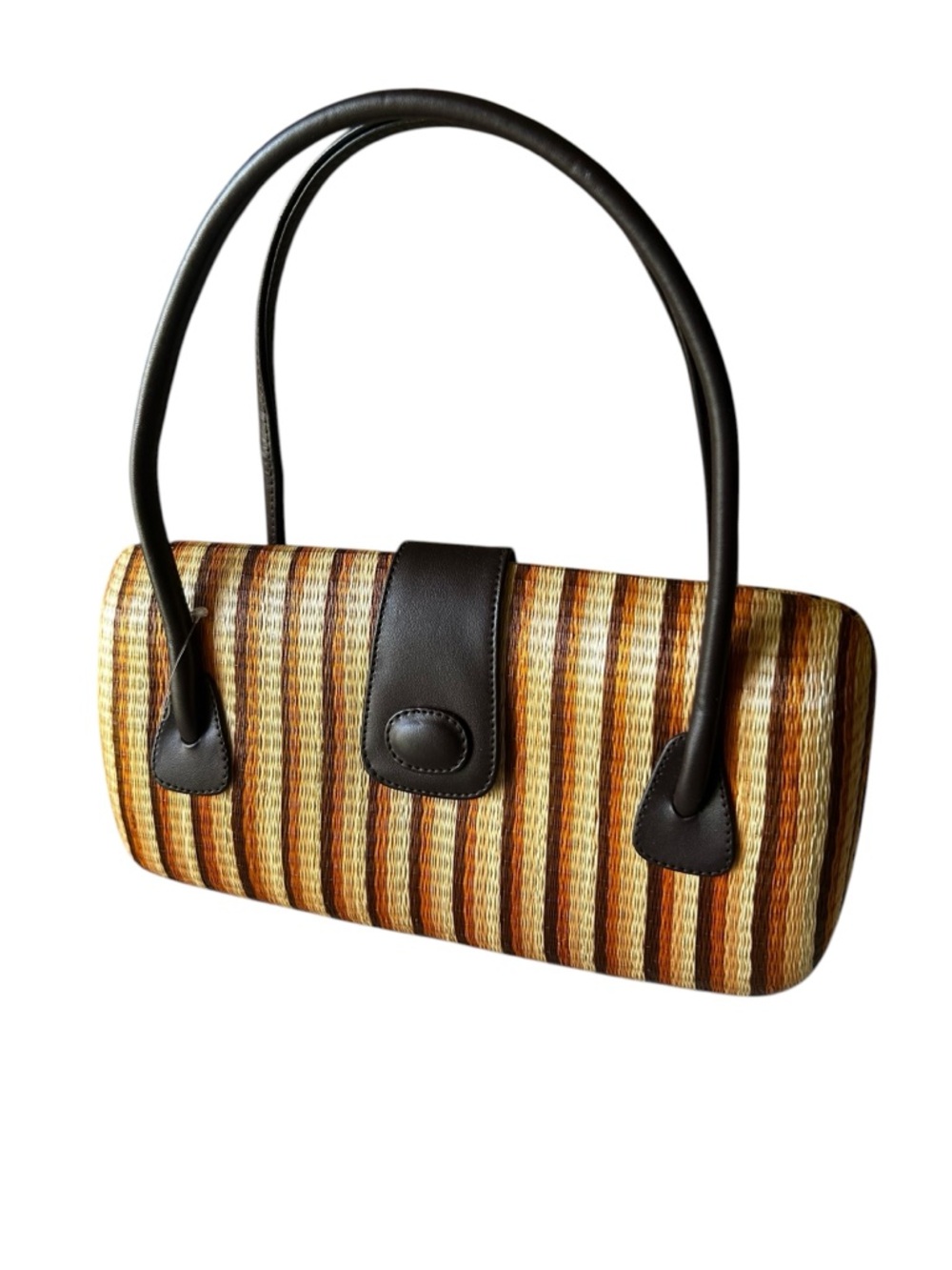 THE SAK Woven Straw Stripe Hardshell Handbag with Dark Brown Trim - Picture 11 of 13